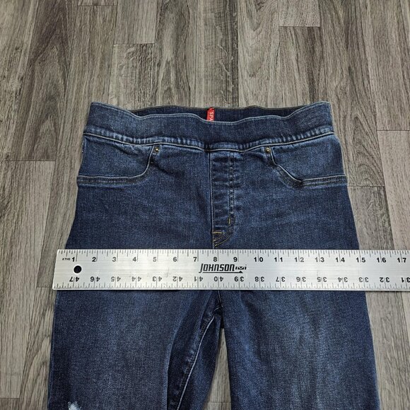 Spanx Jeans Womens Medium Blue Skinny Jeggings Pull On Distressed Raw Hem - Picture 9 of 12